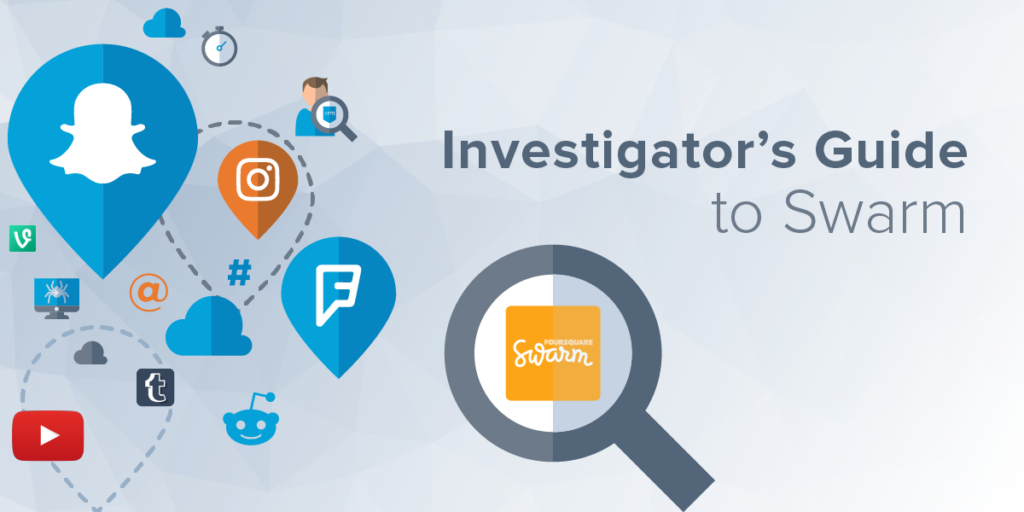 Investigator's Guide to Foursquare's Swarm App - Swarm logo under magnifying glass.