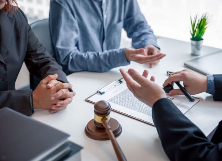 Lawyer meeting with clients