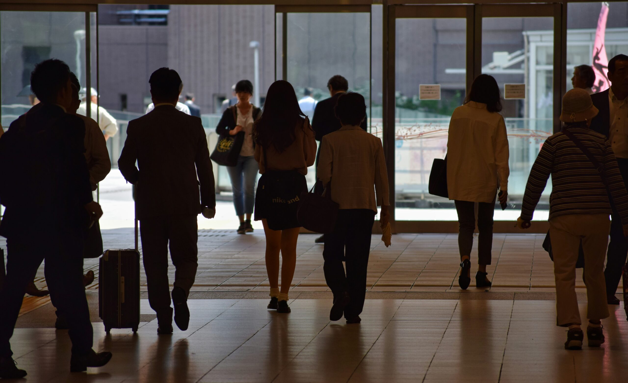 Claimants leaving an office building