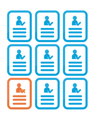 Sample jury selection report grid showing 8 approved jurors and 1 juror flagged for elimination